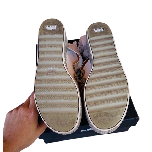 Coach Metallic white espadrille platform sandals with metallic flower studs. - Picture 7 of 11